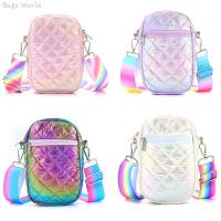 1pc Cute Girls Gradient Wallet Women Laser Fancy Mini Coin Purse Rainbow Color Strap Children Teens Sling Crossbody Bags