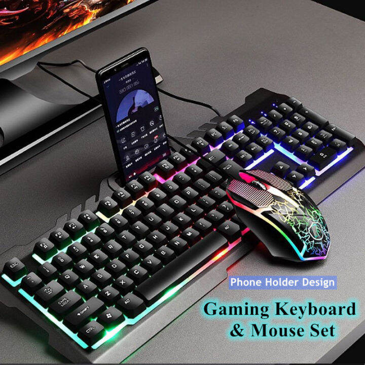 CMK198 Colorful Backlight Gaming Keyboard & Mouse Combo USB Wired Mechanical Feel Keyboard