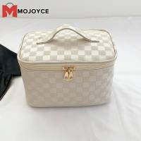 ผู้หญิง MOJOYCE Tas Kosmetik ตรวจสอบกระเป๋าเครื่องสำอางแฟชั่นหนัง PU แบบพกพาเรียบง่ายลำลองอเนกประสงค์ที่เก็บกระเป๋าผ้าอ้อม