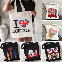 【jw】►  Big England Flag Map Shoulder Shopping Canvas Tote Landscape Skyline British Handbags