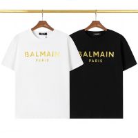 เสื้อยืดแขนสั้นพิมพ์ลายตัวอักษรนูนทองลำลองสำหรับ BAL-M1AIN ชายและหญิง