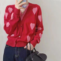 Spot parcel post Heart Sweater Coat Cardigan for Women 2022 Spring and Autumn New Long Sleeve Design Sense V Collar Fake Two-Piece Knitted Shirt Fashion