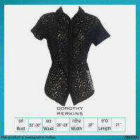 USED Dorothy Perkins LUXE - Black Lace Top | เสื้อแขนสั้นสีดำ เสื้อลูกไม้ เสื้อซีทรู ลายดอก คอปก ทำงาน สายฝอ แท้ มือสอง