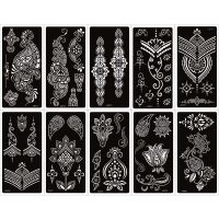 10 แผ่น Indina Arabian Mandala Henna Tattoo Stencil สำหรับ Body Paint, Mehndi Self-Adhesive Tattoo Templates for Hand 9.5 x 18.5cm-BIANO