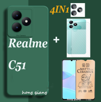 (4in1) สำหรับ Realme C51เคสอ่อน Realme เคสมือถือกันกระแทกตาเด็กแองเจิ้ล Realme C55เคสโทรศัพท์ C53 + ฟิล์มป้องกันเซรามิก + ฟิล์มเลนส์ + ฟิล์มด้านหลัง