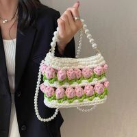 Tulip Flower Decoration Hand-Woven Bag Pearl Portable Messenger Bag Female Elegant And Sweet Party Bag Bolsas De Mujer 2023