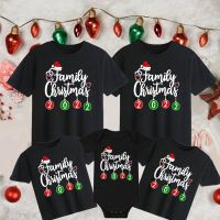 【cw】 Christmas 2022MatchingFather Mother Kids Baby Short SleeveXmasClothesLook T Shirt Outfits