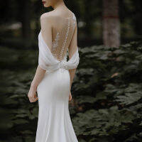 ชุด Satin Fishtail Wedding Dress Bride Simple Waist Fitted French H300 ชุด แต่งงาน