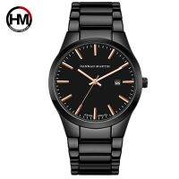 「Dark blue watch」 HannahMen WatchCalendar สแตนเลสธุรกิจแฟชั่นเต็ม BlackWatches Relógio Masculino