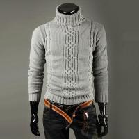 CODDian Zhen Men Polo Roll Neck Knitted Sweater Long Sleeve Winter Pullover Woolen Plain