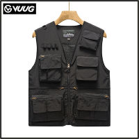 VUUG Men S Casual Vest Waterproof Quick-Drying Outdoor Travel Photography Multi-Pocket Vest เสื้อกั๊กวัยกลางคน