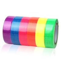 6 Pieces Fluorescent Cotton Tape Simple Sticky Adornment Scene Layout Self-Adhesive Solid Color Luminous Decoration