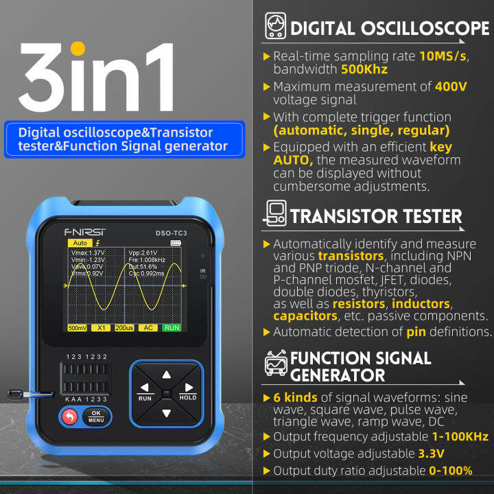 FNIRSI DSO-TC3 3 in 1 Function Signal Generator Digital Oscilloscope ...