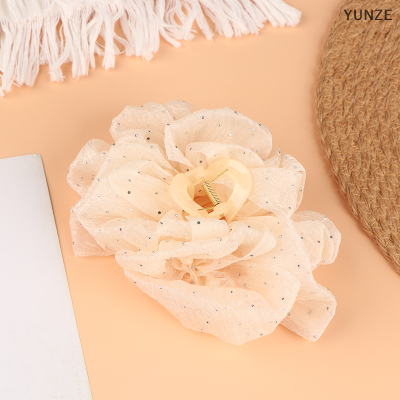 YUNZE คลิปกิ๊บหนีบผมติดโบว์ขนาดใหญ่ผ้าโปร่งลายตาข่ายหวานแหววววสำหรับผู้หญิงสีทึบเครื่องประดับคลิปเครื่องประดับศีรษะที่ผูกผมหางม้า