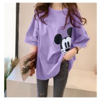 Korean HouseTops summer new Korean bottoming shirt small daisy printing purple short sleeve Tshirt Women Clothes baju perempuan murah 宽松T恤短袖上衣女韓版百搭 衣服