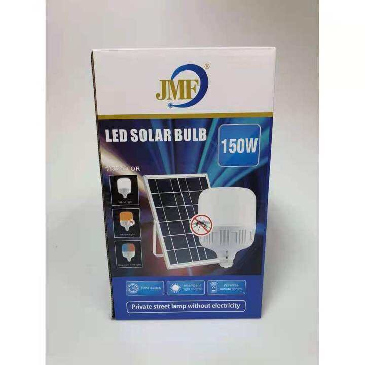 jmfใหม่หลอดไฟตุ้มโซล่าเซลล์ขนาด150-ledอหลาดไฟพกพledแสงขาวหลอดไฟโซล่าเซลไฟหลอดตุ้มไฟจัมโบ้