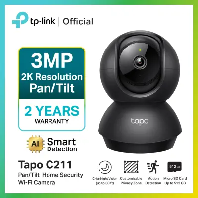 Tapo C211 กล้องวงจรปิดสีดำสุดคูล คมชัด 2K 3MP รับประกัน 2 ปี Pan/Tilt Home Security Wi-Fi Camera