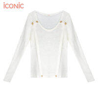 iCONiC WHITE CROWN KNIT TOP #2809 เสื้อไหมพรม สีขาว แขนยาว เสื้อผญ เสื้อแฟชั่น เสื้อแขนยาว เสื้อกันหนาว เสื้อตาข่าย เสื้อไฮโซ เสื้อผู้หญิง