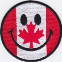 iron on patch Embroidery Happy Smiley Country flag Canada 7.5 cm ใบหน้าที่ยิ้ม ธงชาติแคนาดา  ตัวรีด เย็บติดผ้าประเทศไทย โลโก้ปัก มีกาวสำหรับรีด ตกแต่งเสื้อผ้า