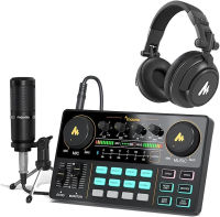 Audio Interface with Studio Headphone, Maonocaster Lite Portable ALL-IN-ONE Podcast Production Studio with 3.5mm Microphone for Guitar, Live Streaming, PC, Recording and Gaming