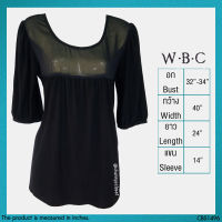 USED WBC - Sheer Black Polka Dot Top | เสื้อแขนสั้นสีดำ เสื้อซีทรู เสื้อแขนสามส่วน ลายจุด ระบาย ทำงาน สีพื้น แท้ มือสอง