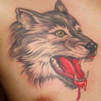 Wolf totem tattoo stickers waterproof men dripping blood wolf head long-lasting flower arm chest arm wolf head simulation tattoo stickers