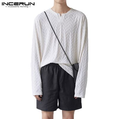 Incerun เสื้อยืดลําลอง แขนยาว คอวี ทรงหลวม แฟชั่น สําหรับผู้ชาย