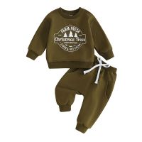 Suefunskry Toddler Boys Christmas Outfits Letter Print Long Sleeve Sweatshirts And Solid Color Long Pants 2Pcs Clothes Set