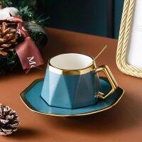 Genuine Original High-end European-style emerald matte ceramic coffee cup and saucer set office men and women luxury afternoon tea set drinking cup