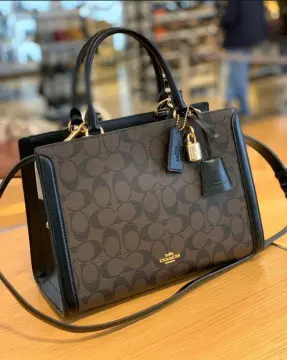 Coach Black/Grey Signature Canvas and Leather Zoe Hobo Coach