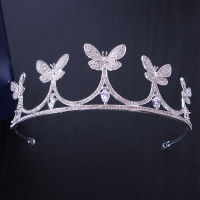 【 CW】Bride Headdress Rhinestone Zircon Butterfly Metal Crown Headwear for Queen Tiaras Party Prom Wedding Dres s Hair Jewelry Girls
