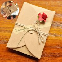 New Dry Flower Invitation Greeting Card with Envelope DIY Kraft Paper Valentines Day Wedding Party Invitation Envelopes Greeting Cards