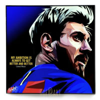 Lionel Messi #2 ลีโอเนล เมสซี่ ​Barcelona บาร์เซโลน่า รูปภาพ​ติด​ผนัง​ pop art พร้อมกรอบและที่แขวน ฟุตบอล​ กรอบรูป​​ ของขวัญ​​ แต่งบ้าน