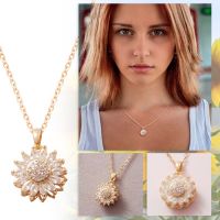 Fashionable Diamond Pendant Necklace Womens Necklace With Sunflowers Womens Fashion Jewelry Sunflower Pendant Necklace Shiny Necklace For Women