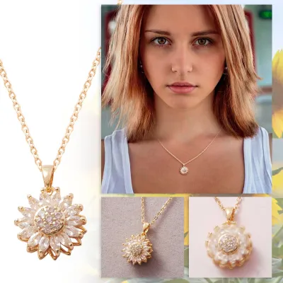 Red Collar Chain Necklace Womens Necklace With Sunflowers Double Layer Necklace Sunflower Pendant Necklace Shiny Necklace For Women