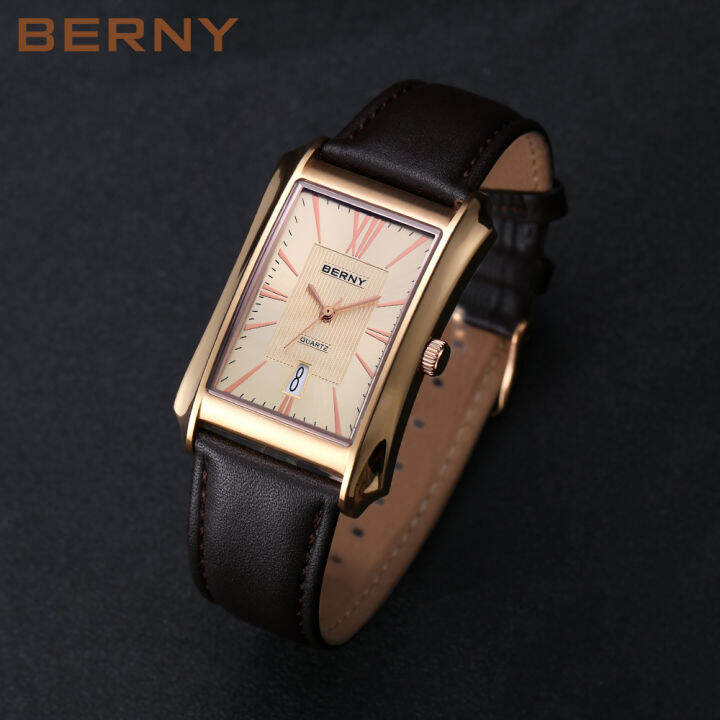 berny-ผู้ชายควอตซ์เคลื่อนไหวสี่เหลี่ยม-seiko-vj42-3atm-กันน้ำชายนาฬิกาด้านบนสายหนังแท้แฟชั่นนาฬิกาข้อมือ