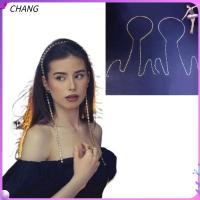 CHANG ห่วงรัดผมคริสตัลพลอยเทียมพู่ยาวโซ่ประดับผม Headpiece ห่วงคาดศีรษะโซ่