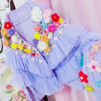 2020 Autumn and Winter New Korean Mesh Stitching Flower Knitted Sweater Fairy Purple Cardigan Coat Female Sweet Sweaters