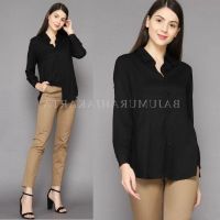 COD dhdfxcz KEMEJA HITAM KATUN Womens Shirt Cotton Rayon Black Long Sleeve Blouse Casual Plain Monalisa Contemporary Girls Clothes