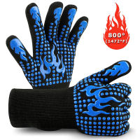 GMG BBQ Gloves Heat Resistant Silicone Non-Slip Fire Resistant Cooking Baking BBQ Quilted Lining Silicone Oven Gloves Kitchen Si Potholders  Mitts   C