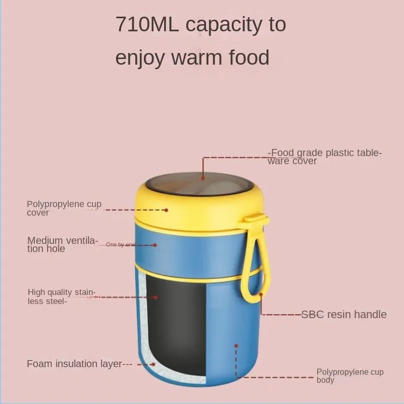 710ml Stainless Steel Lunch Box Drinking Cup with Spoon Food Thermal Jar Insulated Soup Thermos Containers Thermische Lunchbox