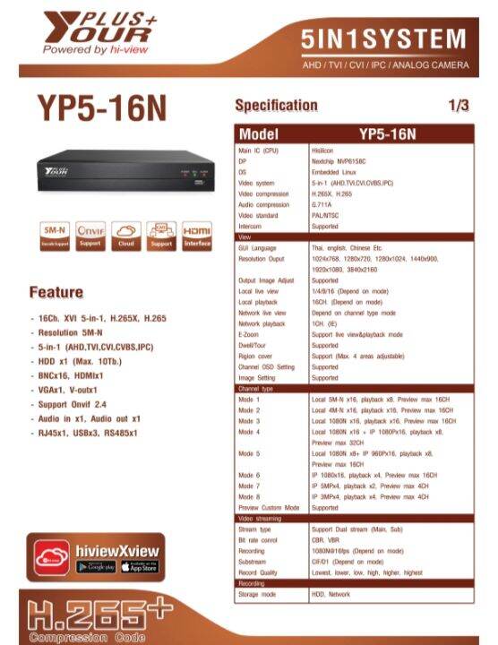 your-plus-dvr-5mp-รุ่น-yp5-16n-5-in-1-เครื่องบันทึก-16ch-ahd-tvi-cvi-ipc-analog-camera