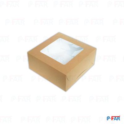 กล่องเค้ก 2 ปอนด์ กล่องเค้ก กล่องกระดาษ สีน้ำตาล วอลนัทหลังขาว เจาะหน้าต่างกรุพลาสติกใส WE005 (50ใบ/แพ็ค)