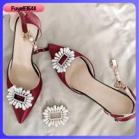 FUYE83644เครื่องประดับ2ชิ้นที่มีเสน่ห์เครื่องประดับ Sepatu Pengantin Wanita มุกทรงสี่เหลี่ยมคลิปหนีบรองเท้าคลิปตกแต่งแวววาว