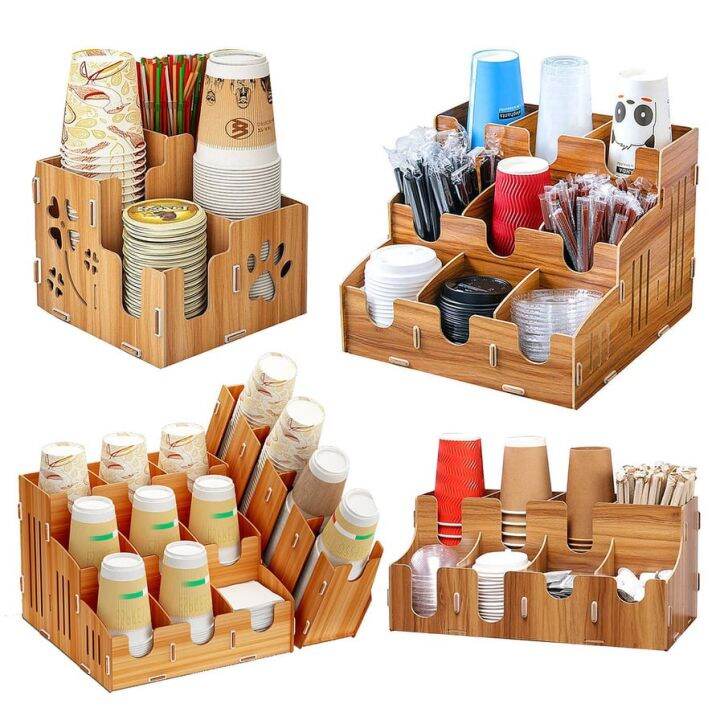 DIY Oblique 4/8/9/14Grid Wooden Paper Plastic Disposable Cup Lid Holder