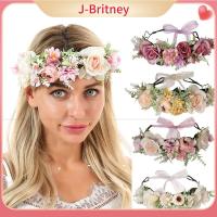 อุปกรณ์ประกอบฉากถ่ายรูป J-BRITNEY ด้วยดอกไม้ริบบิ้นปรับแต่งได้ที่คาดผมลายใบไม้เจ้าสาวดอกไม้เด็กผู้หญิงพวงหรีดโบฮีเมียพวงมาลัยมงกุฎดอกกุหลาบ