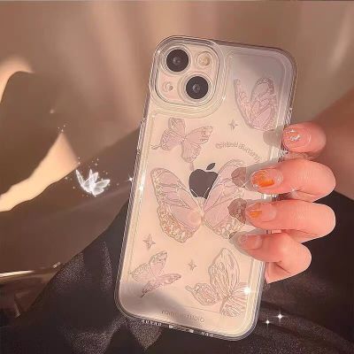 เคสใสลายผีเสื้อคริสตัลสำหรับ iPhone 13 11 14 Pro Max 12 XS Max X XR 7 8 Plus SE 2022เคส2020นิ่มกันกระแทกสุดหรู