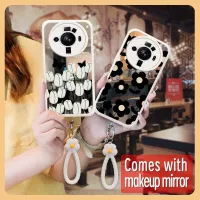 texture Mirror surface Phone Case For Xiaomi 12S Ultra romantic Raised lens luxurious Lambskin Makeup mirror flower