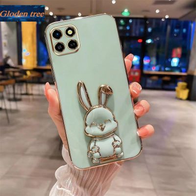 Andyh New Design For Infinix Smart 6 HD X6512 Case Luxury 3D Stereo Stand Bracket Smile Rabbit Electroplating Smooth Phone Case Fashion Cute Soft Case