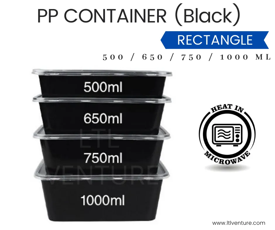 Plastic Container and Plastic Lid PP Rectangular Shape 500ml (50 Units)